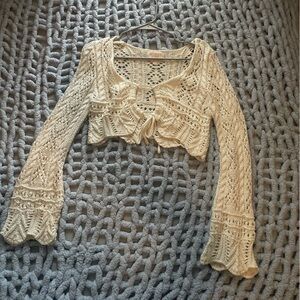 Cream Crochet Long Sleeve Top